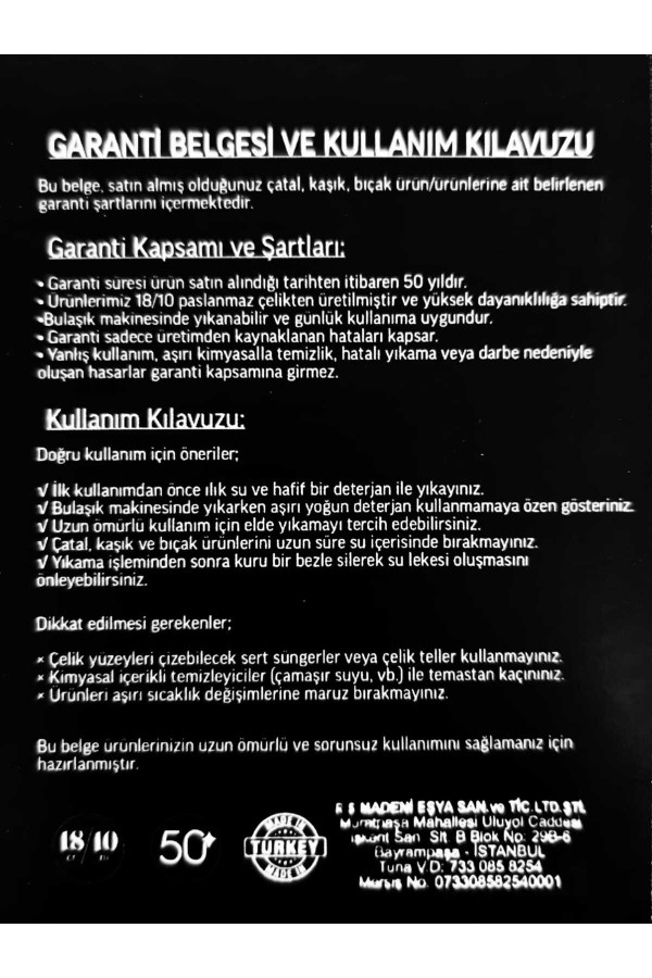 Vizyon 6 Kişilik 24 Parça Çatal Kaşık Bıçak Takımı