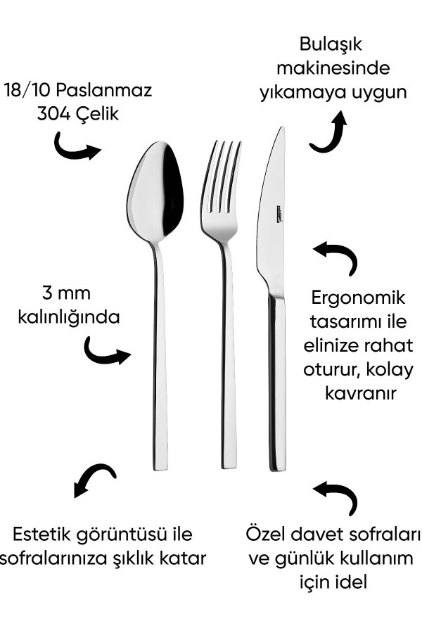 Mercan 12 Kişilik 72 Parça Çatal Kaşık Bıçak Takımı