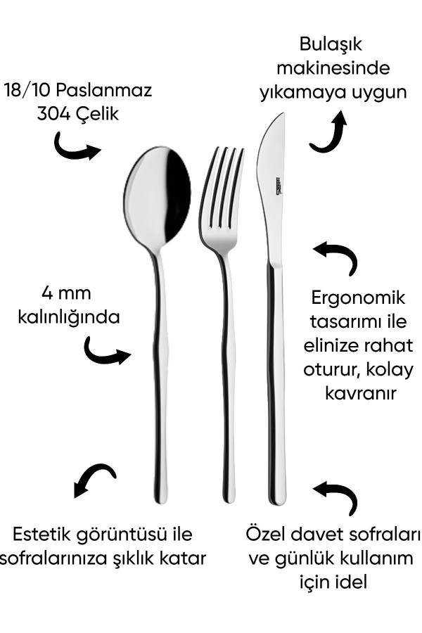 Anka 6 Kişilik 18 Parça Tatlı Çatal Kaşık Bıçak Takımı