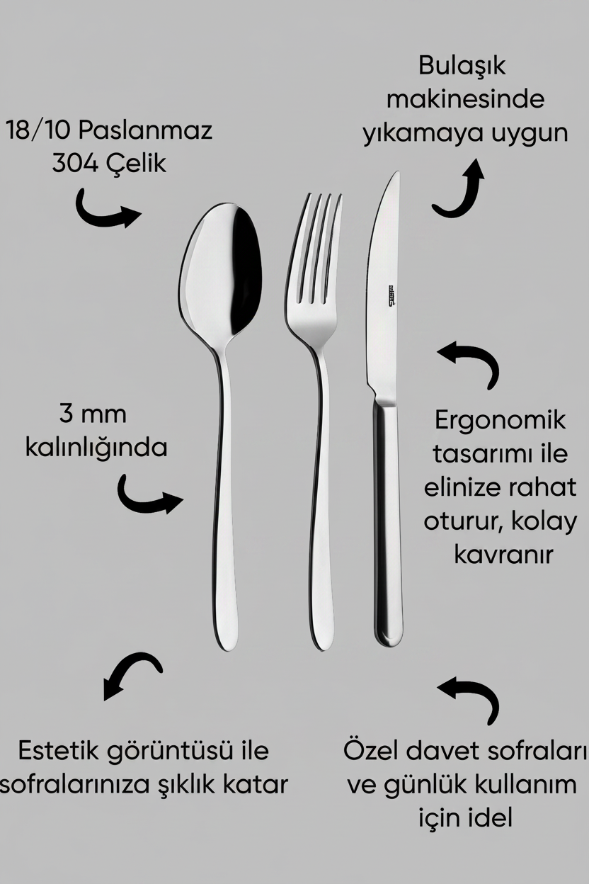 Vizyon 6 Kişilik 18 Parça Kahvaltı-Tatlı Çatal Kaşık Bıçak Takımı — galeri görseli