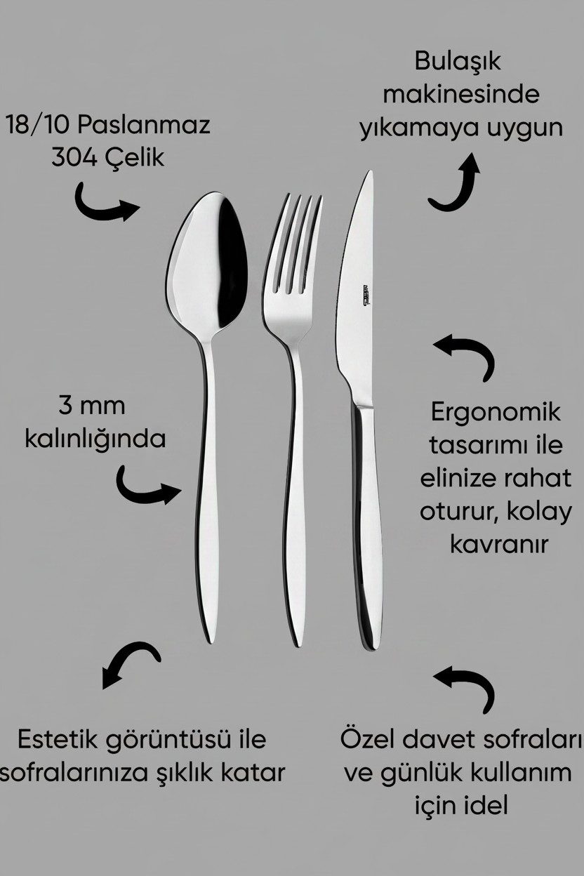 Ares 6 Kişilik 18 Parça Kahvaltı-Tatlı Çatal Kaşık Bıçak Takımı — galeri görseli